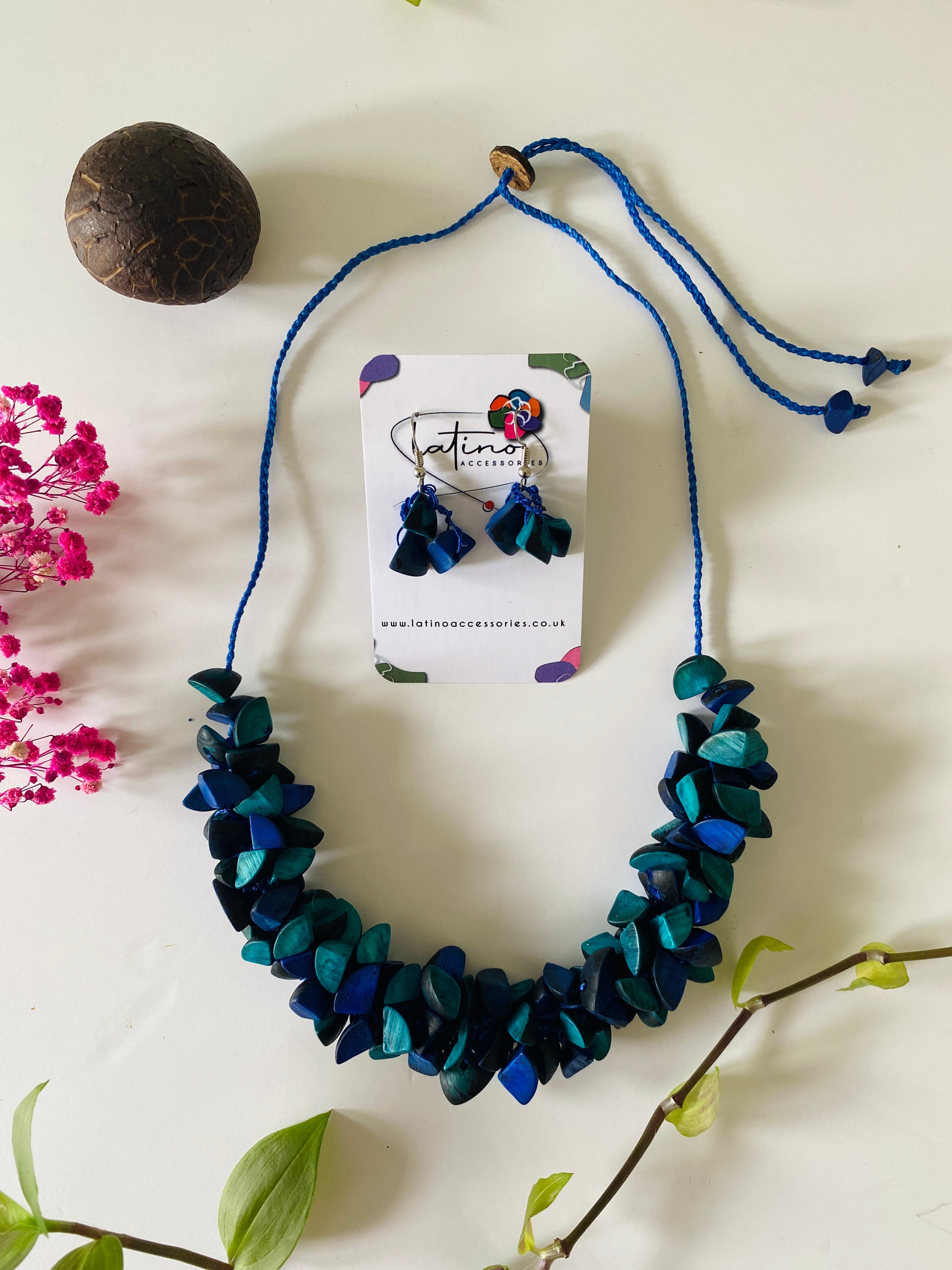 Turquoise & Blue Tagua Trocitos Necklace